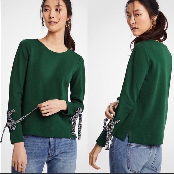 Ann Taylor Tops - Ann Taylor Green sweater w/ Floral Ties